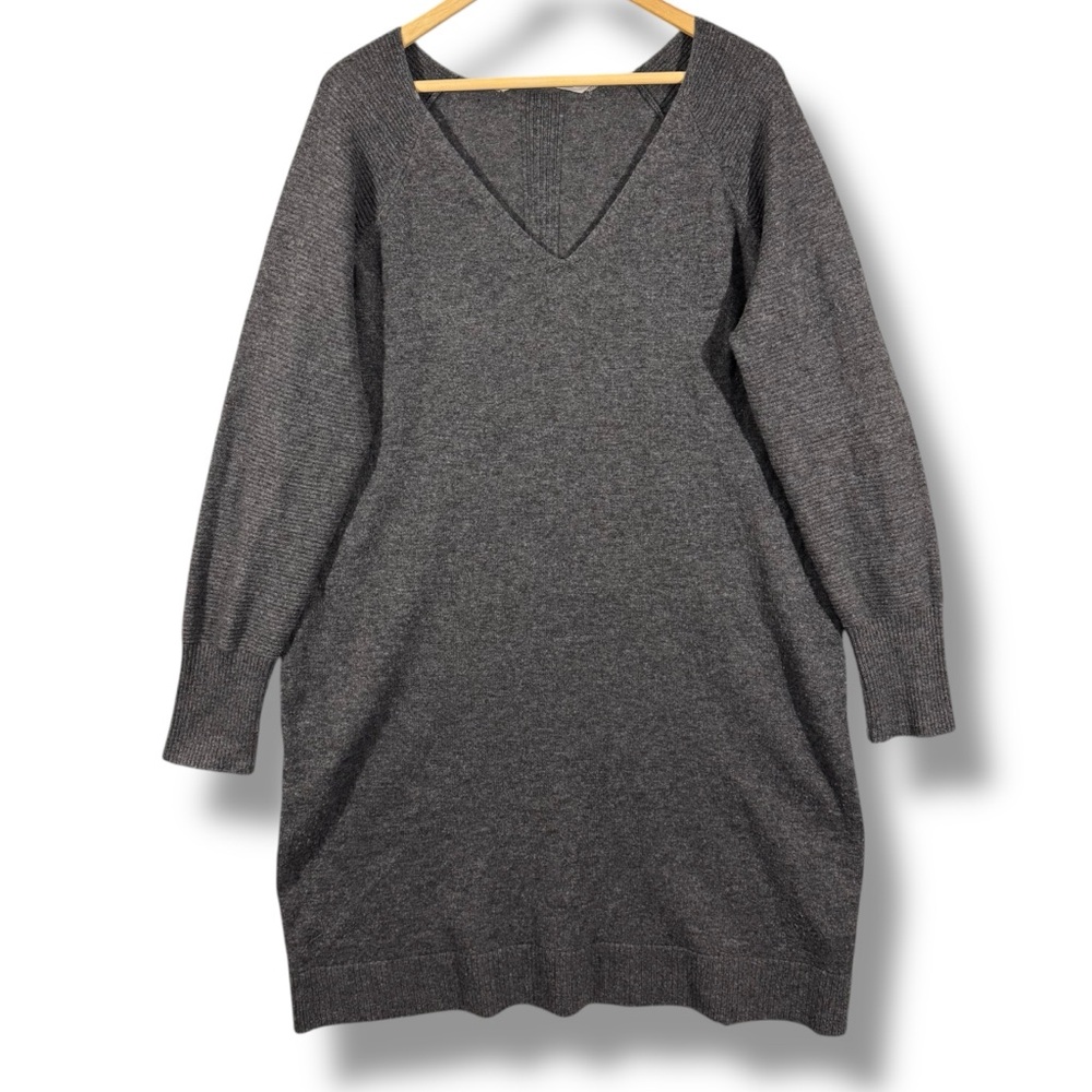 Athleta Cloud Charcoal Heather Wool Cashmere Blend V Neck Sweater Dress